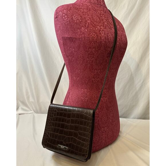 Nine West Brown Faux‎ Alligator Leather Crossbody Purse - Picture 1 of 10